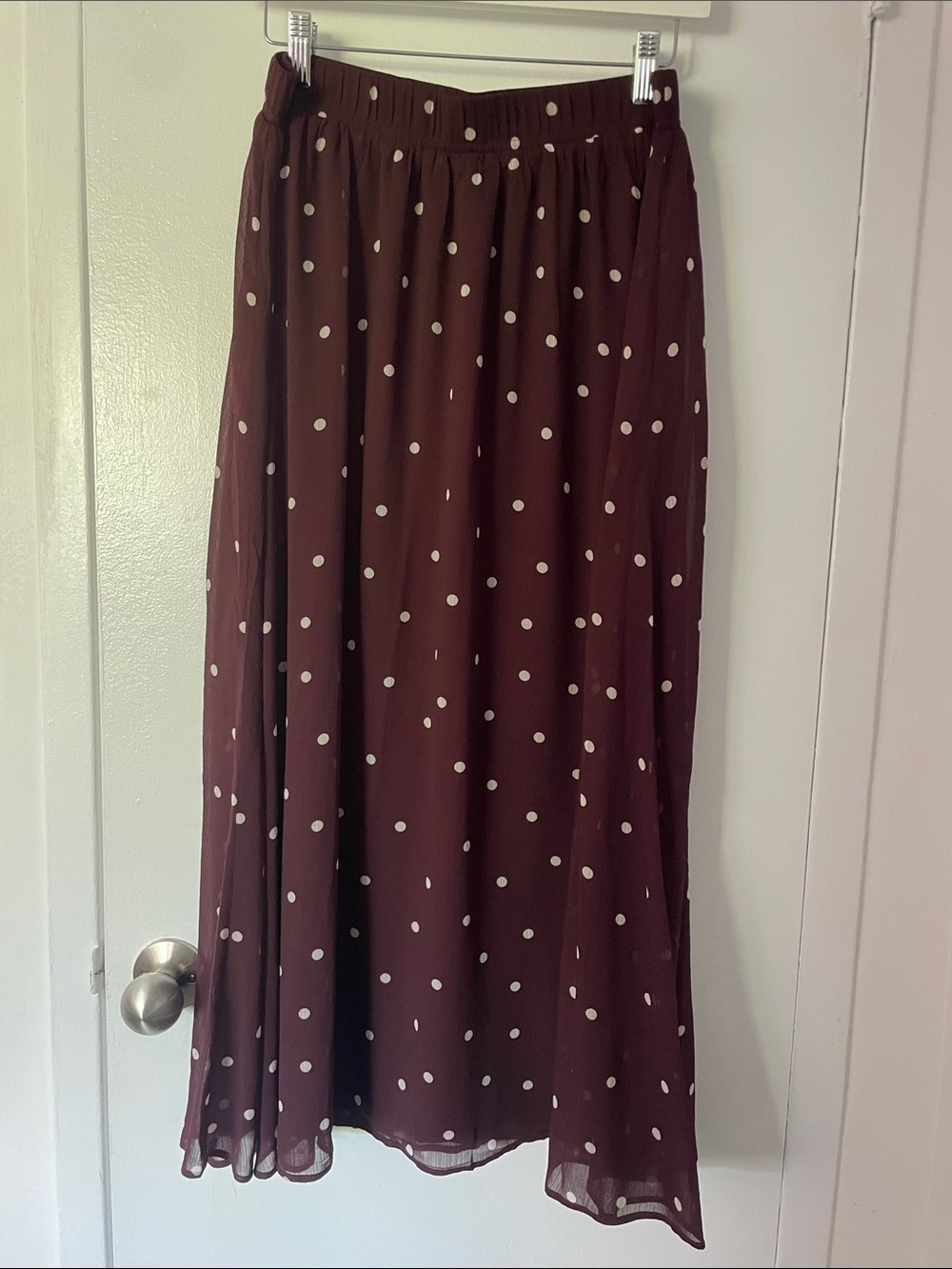 Reitmans Maroon Maxi Skirt with White Polka Dots